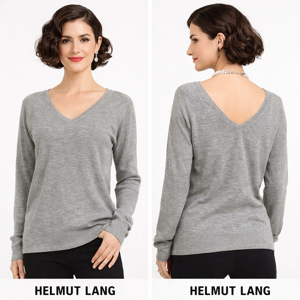 Helmut Lang, Gorgeous V-Neck (Front & Back), Soft Gray, Thumb-Holes,Size Medium